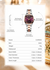 CURREN Women Watch Top Brand Luxury Lady Girl Wristwatch Elegant Stainless Steel Bracelet Waterproof Casual Female Clock 9095