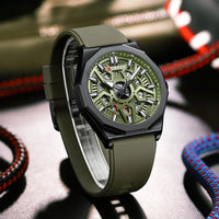 CURREN 8437 Unisex Minimalist Quartz Watch Polygonal Skeleton Sports Waterproof Silicone-Strap Wristwatch
