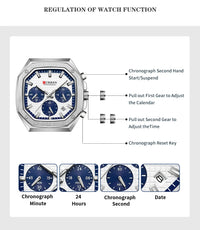 Curren Casual Versatile Men's Square Chronograph Watch (Dial 3.9cm) - CUR232