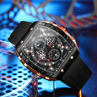 CURREN Tonneau Dial Sport Watch for Men Fashion Waterproof Quartz Wristwatch with Auto Date Yellow Silicone Strap Luminous