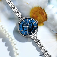 Ladies small dial chain watch waterproof round simple for women Simple Romantic Rhinestone Dial with Stainless Steel Bracelet
