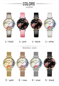 CURREN Women Watch Top Brand Luxury Gold Female Waterproof Clock Mesh Stainless Steel Bracelet Flower Ladies Wristwatch 9059