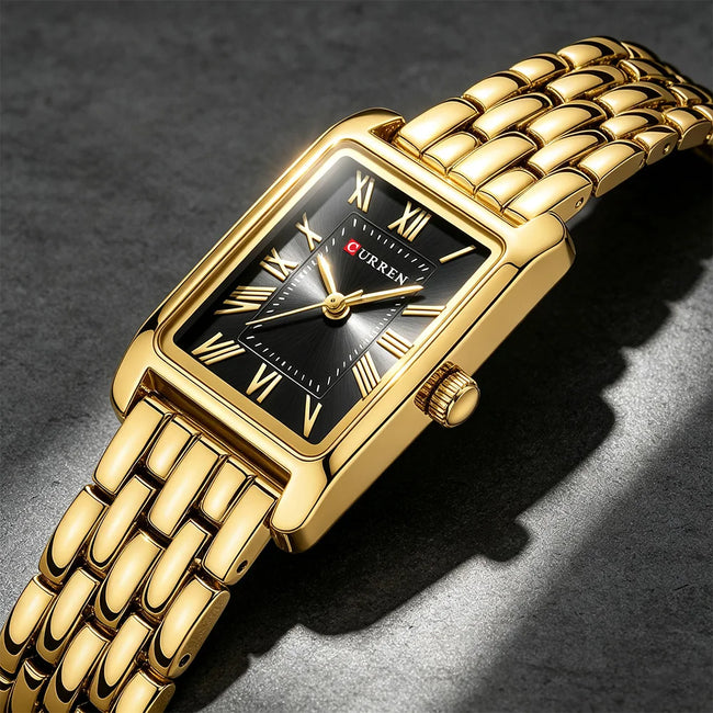 CURREN Luxury Rectangle Women Quartz Watch Stainless Steel Bracelet with Roman Dial Elegant Ladies Wristwatch Gift for Female