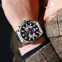 CURREN 8363 Casual Sport Chronograph Men's Watches Stainless Steel Band Wristwatch Big Dial Quartz Clock with Luminous Pointers