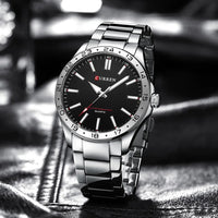 CURREN 8452 Men Quartz Watch Simple Fashion Leisure Business Clock Black Silvery Stainless Steel Strap Wristwatch for Male