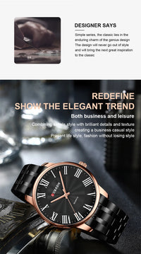 Curren 8422 Men's Minimalist Roman Numeral Quartz Watch, Water-resistant Round Business Wristwatch