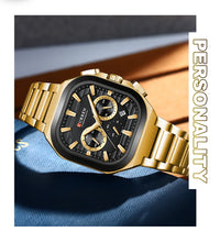 CURREN Men Square Chronograph Watch Black Stainless Steel Band with 3 Sub-Dials Casual Business Quartz Wristwatch Luminous Hands