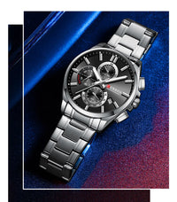 CURREN Men's Quartz Chronograph Watch with Luminous Hands,Auto Date Stainless Steel Band, Precision Style Wristwatche Waterproof
