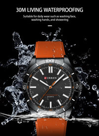 CURREN 8449 Men's Quartz Watch Fashion Leisure Outdoor Clock Analog Display Black Orange Silicone Strap Wristwatch for Male