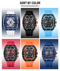CURREN 8442 Unique Barrel Shaped Large Dial Men's Watch Casual Quartz Silicone Strap Automatic Date Chronograph Watches for Man
