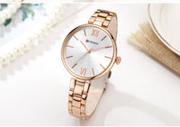 CURREN 9017 Roman Numeral Quartz Watch for Ladies, Waterproof Minimalist Casual Wristwatch with Stainless Steel Strap