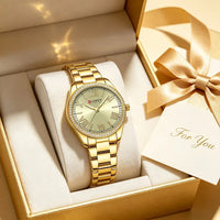 CURREN 9088 Women Luxury Quartz Watch Rhinestone Bezel Roman Numerals Dial Stainless Steel Bracelet Elegant Ladies Wristwatch