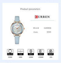 CURREN 9080 Small Dial Quartz Watch for Ladies, Waterproof Ultra-thin Shell Dial Leather Strap Wristwatch