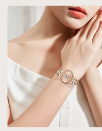 CURREN Luxury Rhinestones Rose Dial Fashion Watches with Stainless Steel Band New Quartz Wristwatches for Women