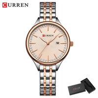 CURREN Fashion Brand Ladies Two Tone Watches Simple Quartz Waterproof Wristwatch for Women with Auto Date
