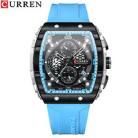 CURREN 8442 Unique Barrel Shaped Large Dial Men's Watch Casual Quartz Silicone Strap Automatic Date Chronograph Watches for Man