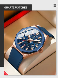 CURREN 8437 Unisex Minimalist Quartz Watch Polygonal Skeleton Sports Waterproof Silicone-Strap Wristwatch
