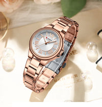 CURREN 9091 Luxury Original Woman Round Watch Stainless Steel 3ATM Waterproof Elegant Ladies Wristwatch Quartz Watch for Women