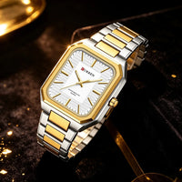 CURREN NEW Stainless Steel Strap Vintage Rectangle Dial Quartz Watches for Men Luminous Hands Waterproof