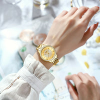 CURREN Luxury Rhinestones Rose Dial Fashion Watches with Stainless Steel Band New Quartz Wristwatches for Women