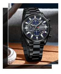 CURREN Luxury Men's Chronograph Watch Quartz Movement Stainless Steel Band with 43mm Dial Fashion Sports Wristwatch