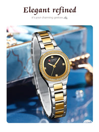 CURREN Luxury Brand Simple Style Quartz Watch for Women NEW Dress Ladies Wristwatches with Rhinestones