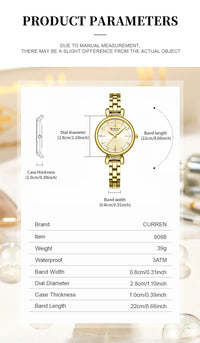 CURREN Luxury Brand Women's Watch Elegant Fashion Stainless Steel Waterproof Ladies Wristwatches with Rhinestone