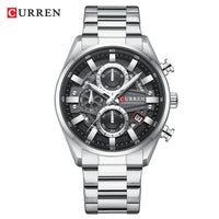 CURREN Luxury Men's Chronograph Watch Quartz Movement Stainless Steel Band with 43mm Dial Fashion Sports Wristwatch