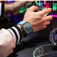 CURREN Sports Unique Rectangular Watches with Large Dial Casual Quartz Silicone Bands Wristwatches with Auto Date
