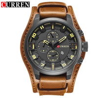 CURREN 8225 Luxury Large Dial Calendar Watch, Water-Resistant Blue Light Dial Quartz Leather Watch