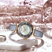 CURREN 9080 Small Dial Quartz Watch for Ladies, Waterproof Ultra-thin Shell Dial Leather Strap Wristwatch