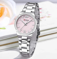 Women's Watch CURREN 2025 Romantic Luxury Dial with Rhinestones Stainless Steel Band Slim Wristwatch for Ladies Waterproof