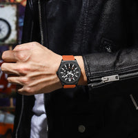 CURREN 8437 Unisex Minimalist Quartz Watch Polygonal Skeleton Sports Waterproof Silicone-Strap Wristwatch