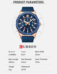 CURREN 8437 Unisex Minimalist Quartz Watch Polygonal Skeleton Sports Waterproof Silicone-Strap Wristwatch