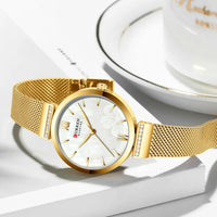 CURREN 9067 Minimalist Quartz Watch for Ladies, Stylish Alloy Mesh Stainless Steel Strap Wristwatch