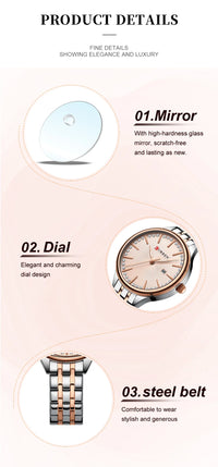 CURREN Women Watch Top Brand Luxury Lady Girl Wristwatch Elegant Stainless Steel Bracelet Waterproof Casual Female Clock 9099