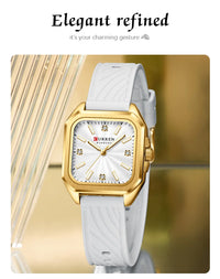 CURREN 9113 Women's square small dial watch waterproof quartz watch silicone watch strap fashionable and simple wristwatch