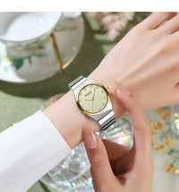 CURREN Luxury Classic Quartz Watch for Women Round Dial with Rhinestones Stainless Steel Bracelet Elegant Dress Wristwatch