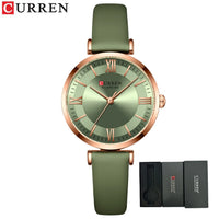 CURREN New Leather Watch Women Watches Ladies Creative Quartz Bracelet Wristwatches Female Waterproof Clock Relogio Feminino