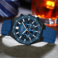 CURREN 8489 New Mens Watches Waterproof Sports Watch Silicone Strap Chronograph Quartz Wristwatch Relogios Masculino+BOX