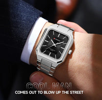 CURREN NEW Stainless Steel Strap Vintage Rectangle Dial Quartz Watches for Men Luminous Hands Waterproof