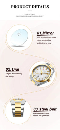 CURREN Luxury Quartz Watch for Women Elegant Stainless Steel Women's Watches Luminous Waterproof Date Wristwatch Ladies Gift