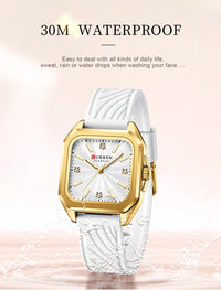 CURREN 9113 Women's square small dial watch waterproof quartz watch silicone watch strap fashionable and simple wristwatch