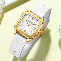 CURREN 9113 Women's square small dial watch waterproof quartz watch silicone watch strap fashionable and simple wristwatch