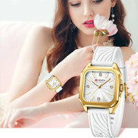 CURREN 9113 Women's square small dial watch waterproof quartz watch silicone watch strap fashionable and simple wristwatch