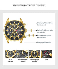 CURREN Luxury Men's Chronograph Watch Quartz Movement Stainless Steel Band with 43mm Dial Fashion Sports Wristwatch