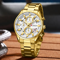 CURREN Men's Multifunctional Watch with Chronograph Date Stopwatch Waterproof Watches Stainless Steel Quartz Movement Clock