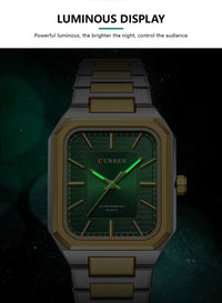 CURREN 8457 Business Minimalist Quartz Watch Waterproof Square Stainless Steel Strap Wristwatch with Luminous Function