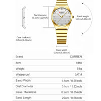 CURREN Luxury Classic Quartz Watch for Women Round Dial with Rhinestones Stainless Steel Bracelet Elegant Dress Wristwatch