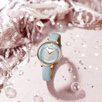 CURREN 9080 Small Dial Quartz Watch for Ladies, Waterproof Ultra-thin Shell Dial Leather Strap Wristwatch